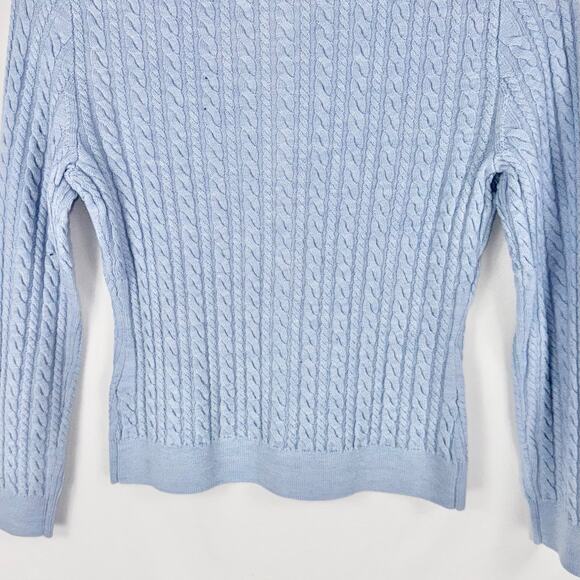 J Crew Cable Knit Crewneck Cardigan 100% Merino Wool Women's XS Blue - Picture 9 of 13